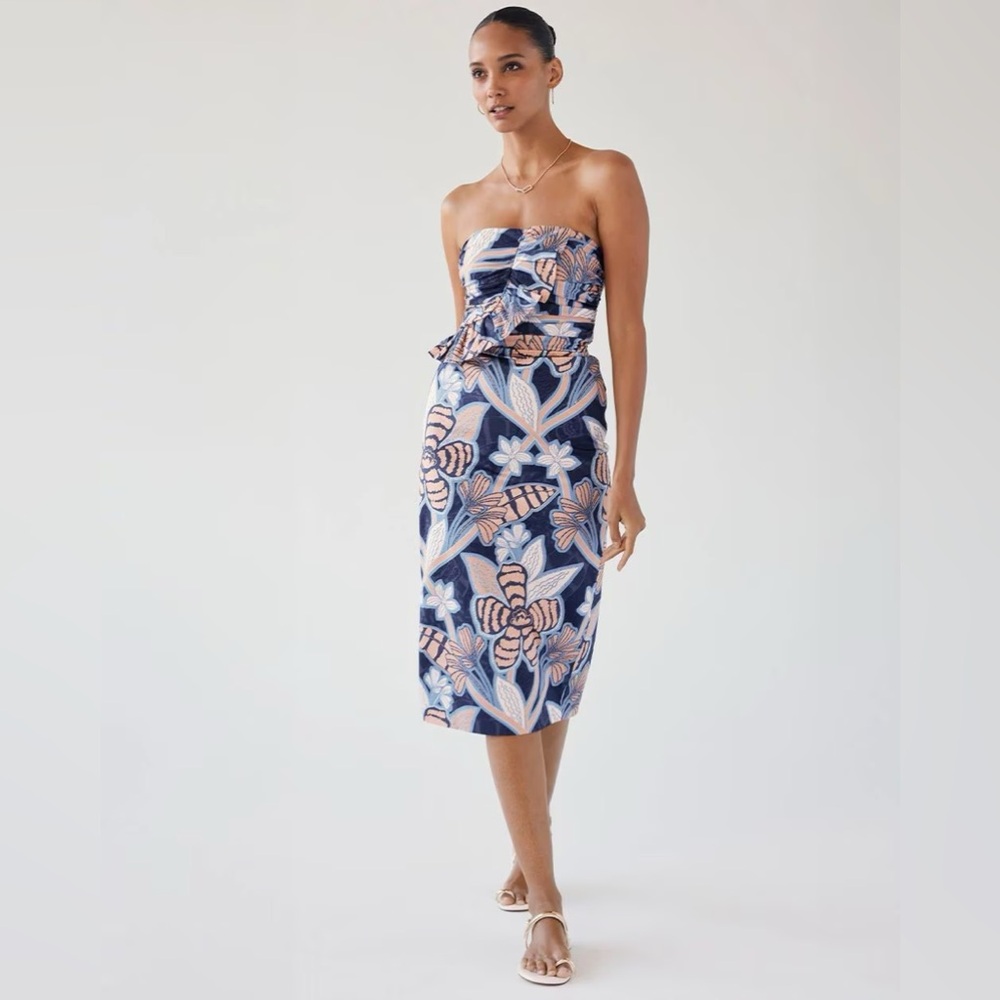 WHBM White House black market Strapless Ruffle Bust Sheath cocktail dress